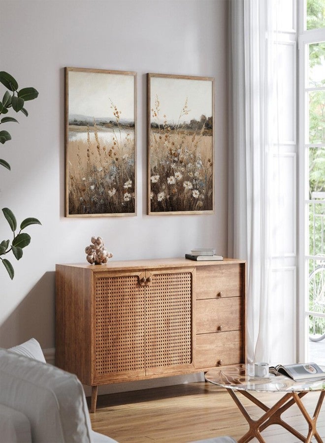 Joocrise Wildflower Botanical Wall Art Decor Set of 2 Vintage Canvas Wall Decor Landscape Field Wall Art Pictures Farmhouse Prints Landscape Painting Vintage Artwork for Room Bedroom 16x24 Inch UNFRAMED - Image 3