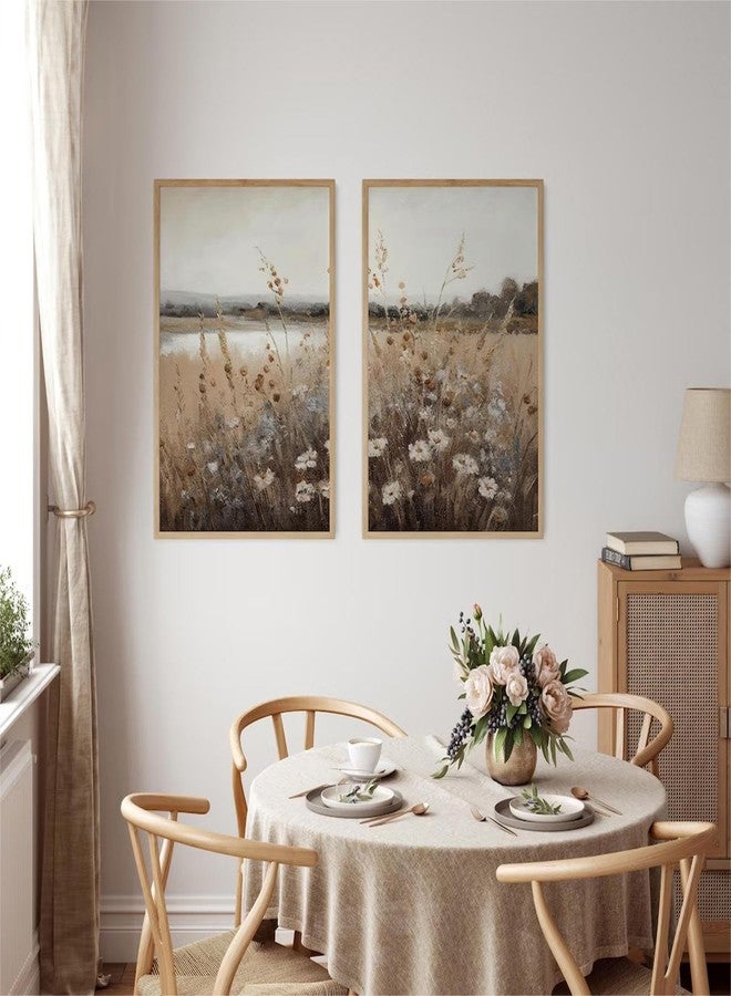 Joocrise Wildflower Botanical Wall Art Decor Set of 2 Vintage Canvas Wall Decor Landscape Field Wall Art Pictures Farmhouse Prints Landscape Painting Vintage Artwork for Room Bedroom 16x24 Inch UNFRAMED - Image 5