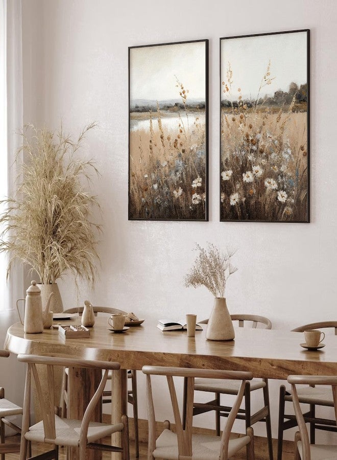 Joocrise Wildflower Botanical Wall Art Decor Set of 2 Vintage Canvas Wall Decor Landscape Field Wall Art Pictures Farmhouse Prints Landscape Painting Vintage Artwork for Room Bedroom 16x24 Inch UNFRAMED - Image 4