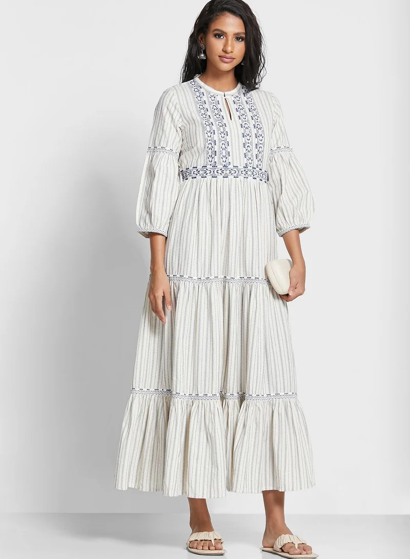 W Printed Tiered Dress