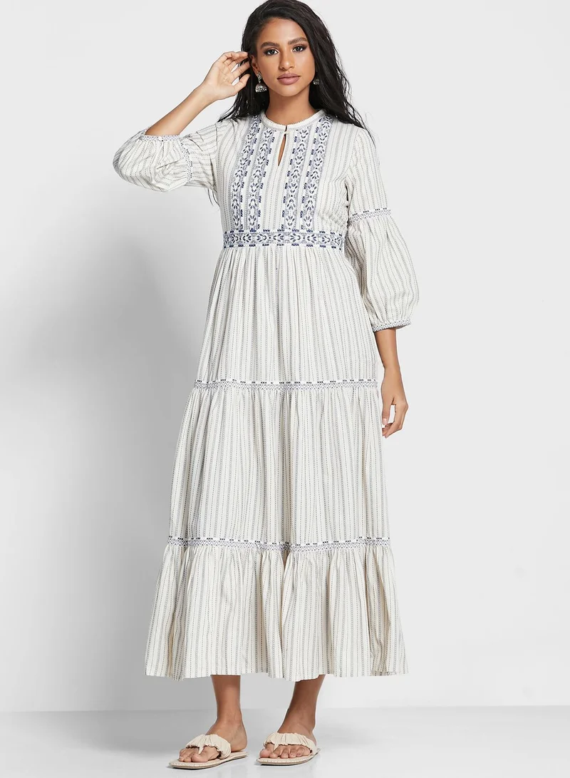 W Printed Tiered Dress