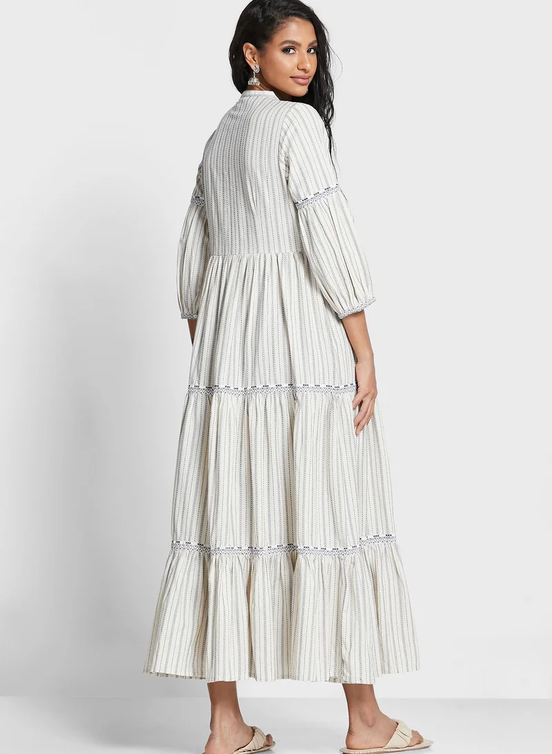 W Printed Tiered Dress