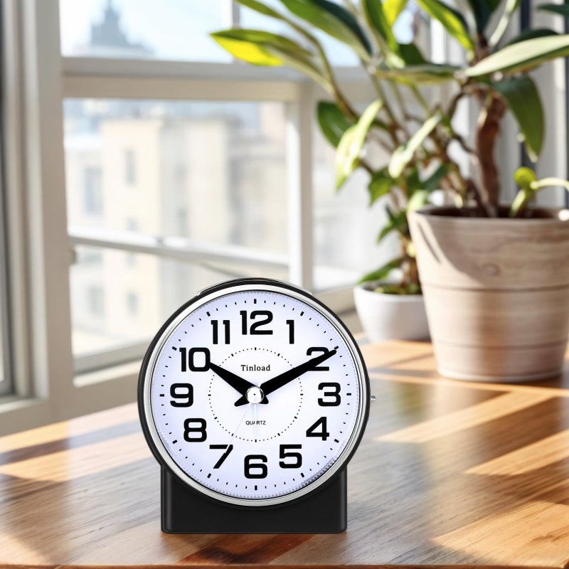 Tinload 4.3" No Ticking Analog Alarm Clock,Silent Readable for Seniors,Easy to Set,Gradual Rise Alarm,Big Numbers,On/Off Switch on Side,Gentle Wake,Snooze,Lighted on Demand,Battery Operated,Black - Image 4