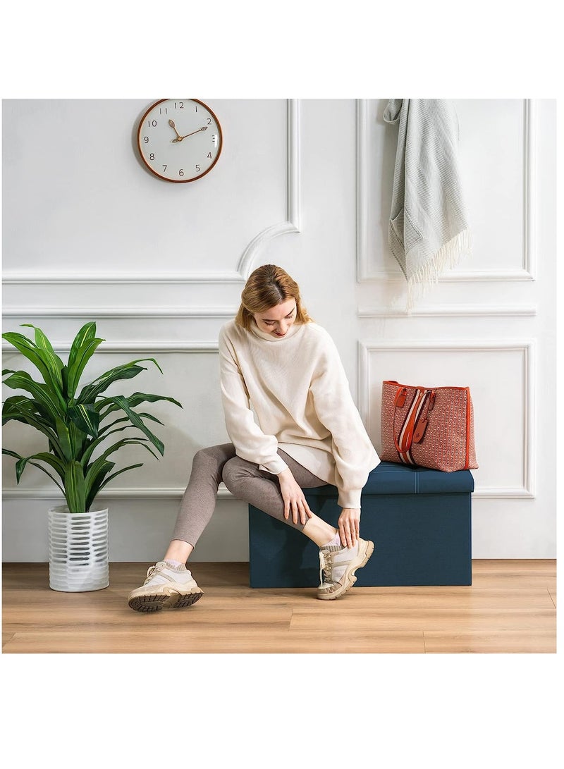 Arabest مخزن عثماني قابل للطي 30 بوصة، بنش عثماني بسعة 80 لتر، مقعد مسند للقدم مع صناديق تخزين مخفية، صدر تخزين من قماش الكتان ومقعد مبطن لغرفة النوم وغرفة المعيشة، يدعم 350 رطل (أزرق داكن) - Image 4