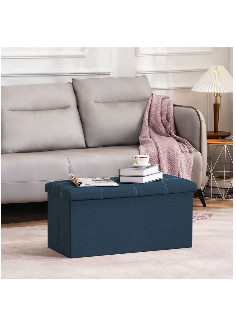 Arabest 30 inches Folding Storage Ottoman, 80L Ottoman Bench Footrest Stool with Hidden Storage Boxes, Linen Fabric Storage Chest Padded Seat for Bedroom and Living Room, Support 350lbs (Dark Blue)  - Image 5