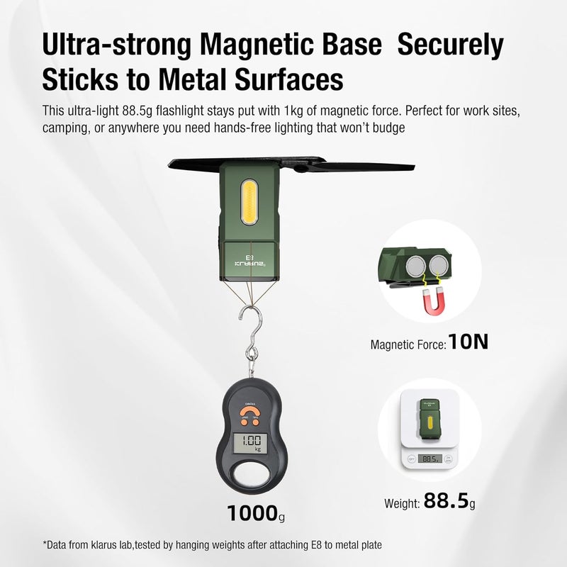 Klarus E8 EDC Rechargeable Flashlight - 1000 Lumens, 180° Swivel Head, Compact Design with Magnet and Pocket Clip - Image 4