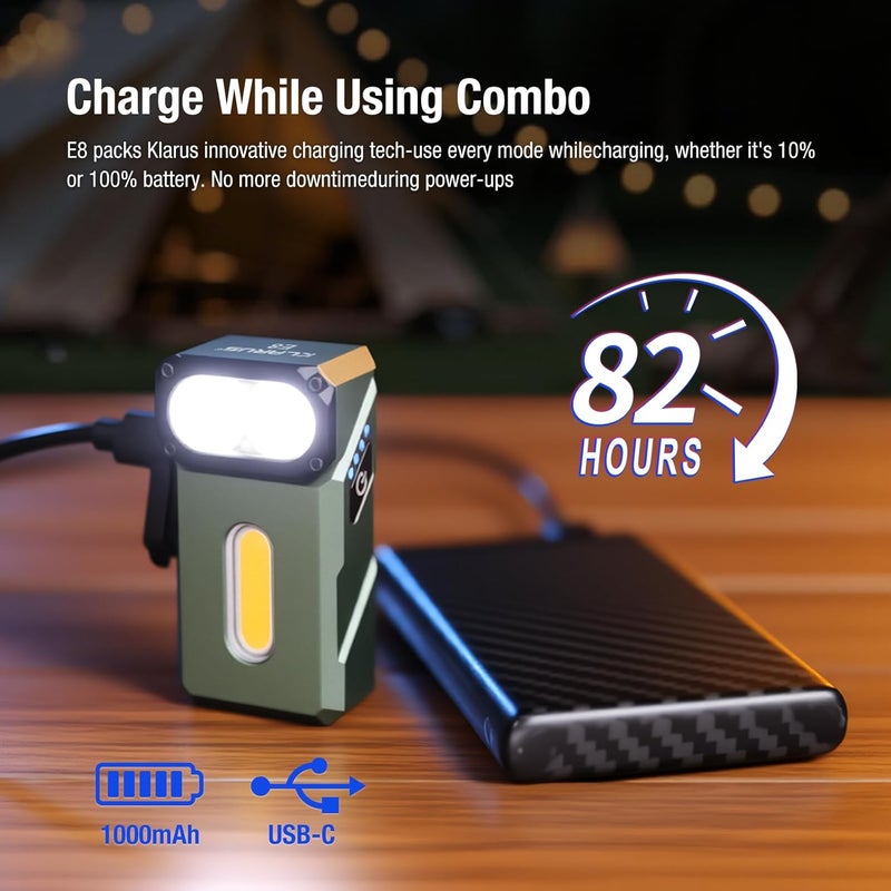Klarus E8 EDC Rechargeable Flashlight - 1000 Lumens, 180° Swivel Head, Compact Design with Magnet and Pocket Clip - Image 3