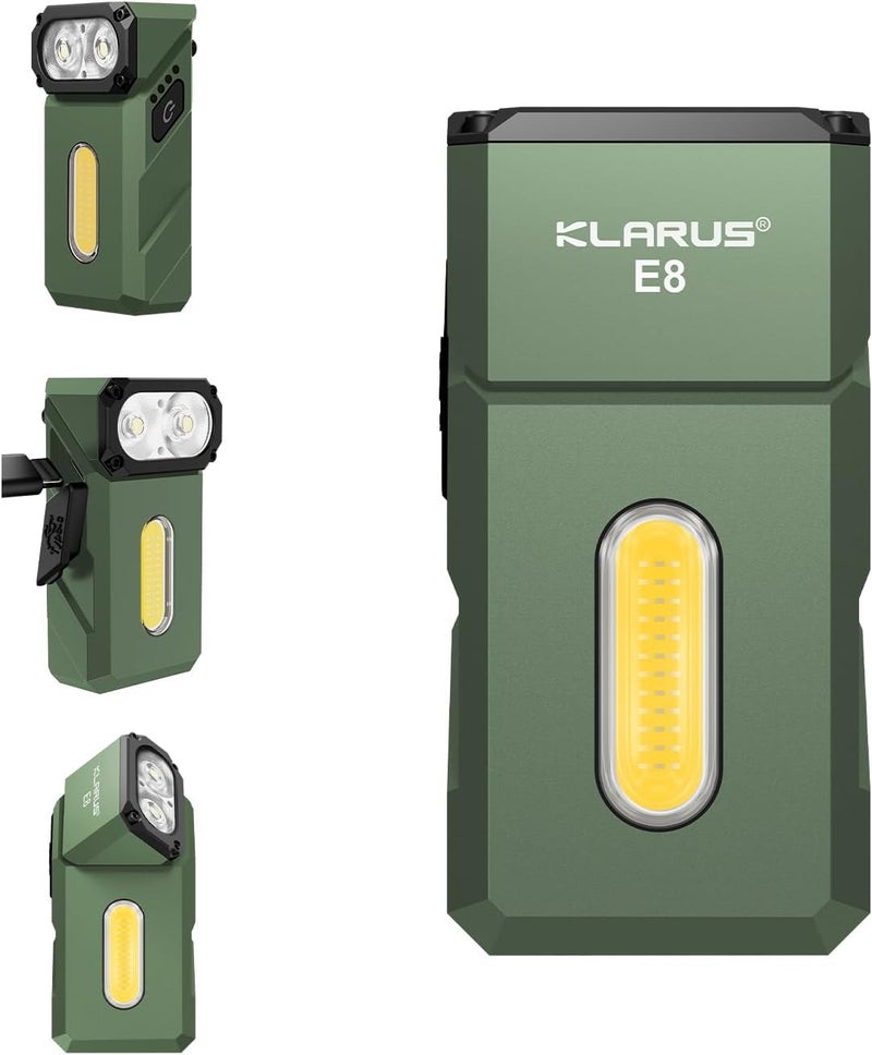Klarus E8 EDC Rechargeable Flashlight - 1000 Lumens, 180° Swivel Head, Compact Design with Magnet and Pocket Clip - Image 1