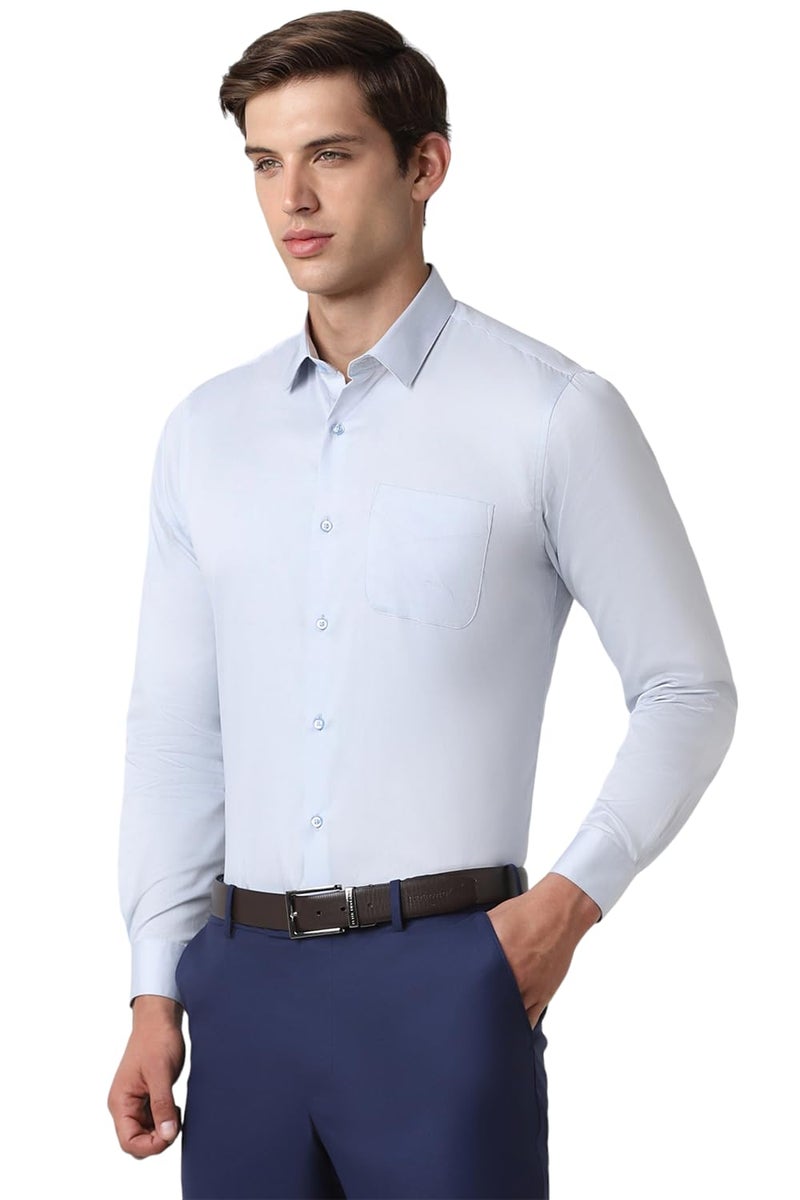 Peter England Men's Satin Solid Regular Fit Full Sleeve Shirt Cotton with Satin Sheen | Luxury Blue - Image 2
