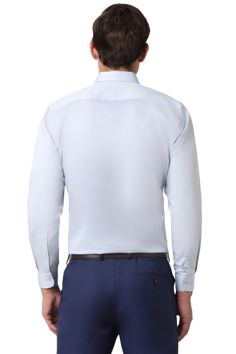 Peter England Men's Satin Solid Regular Fit Full Sleeve Shirt Cotton with Satin Sheen | Luxury Blue - Image 3
