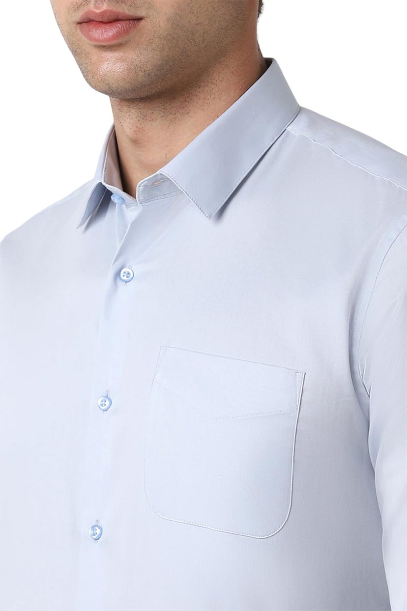 Peter England Men's Satin Solid Regular Fit Full Sleeve Shirt Cotton with Satin Sheen | Luxury Blue - Image 5