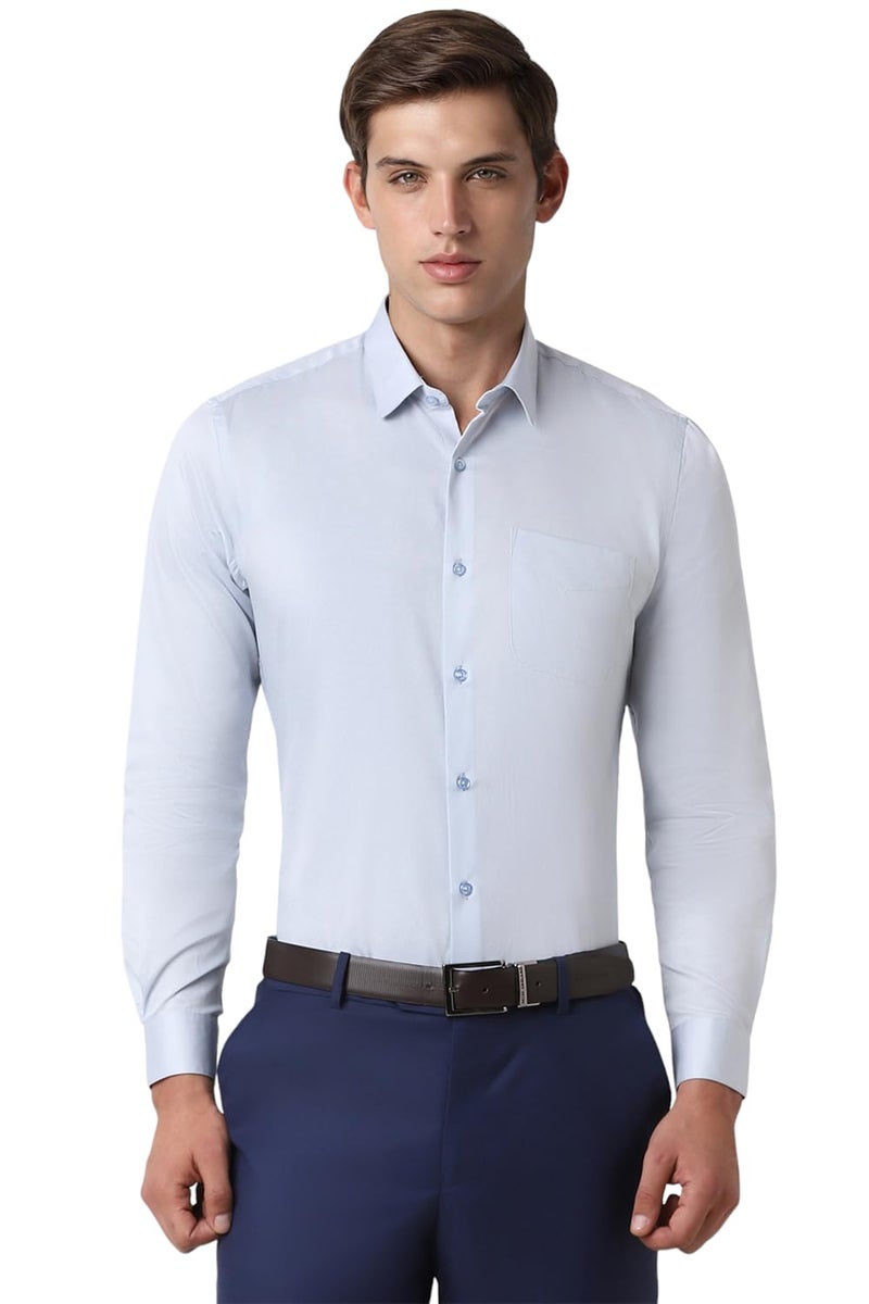 Peter England Men's Satin Solid Regular Fit Full Sleeve Shirt Cotton with Satin Sheen | Luxury Blue - Image 1