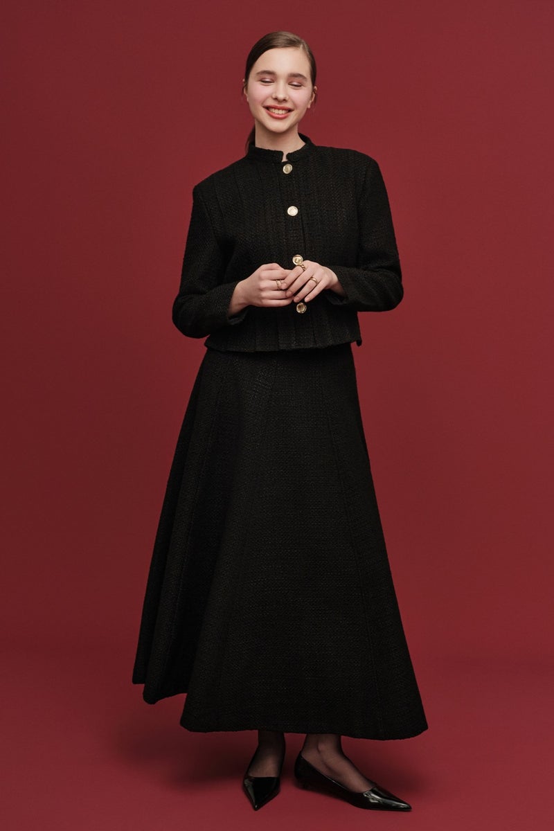 Manuka Flounce Tweed Skirt Black  - Image 1