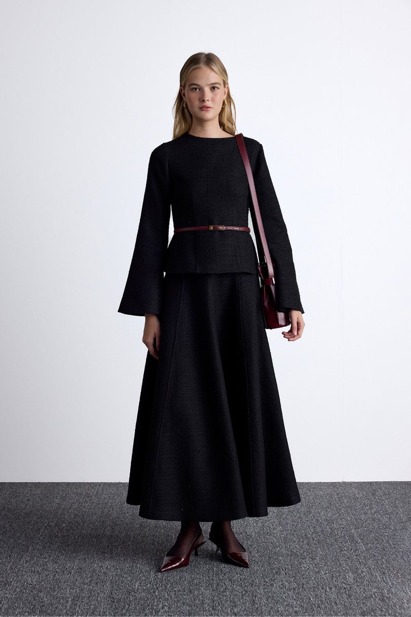Manuka Flounce Tweed Skirt Black  - Image 4