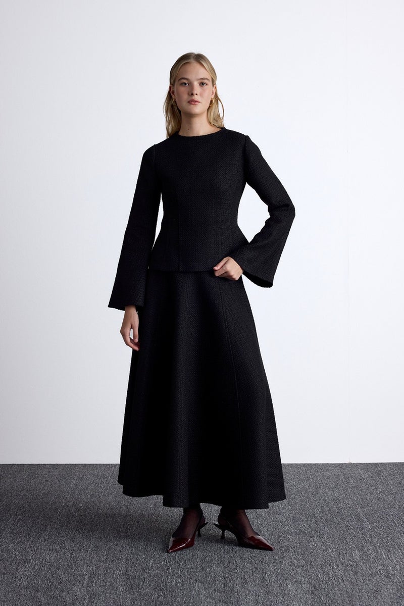 Manuka Flounce Tweed Skirt Black  - Image 5