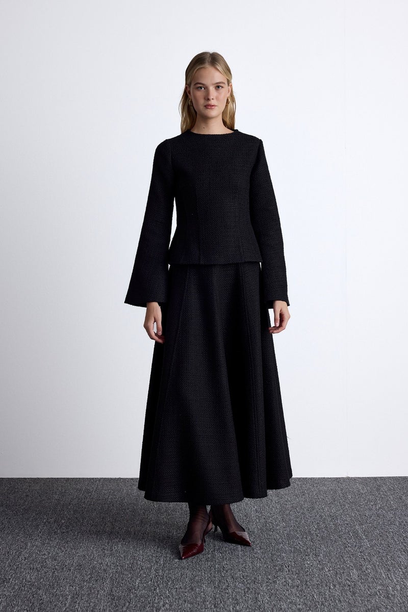 Manuka Flounce Tweed Skirt Black  - Image 2