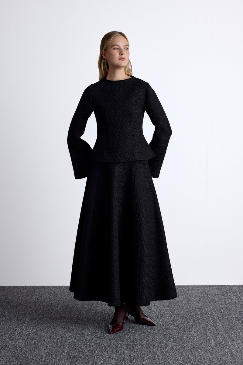 Manuka Flounce Tweed Skirt Black  - Image 3