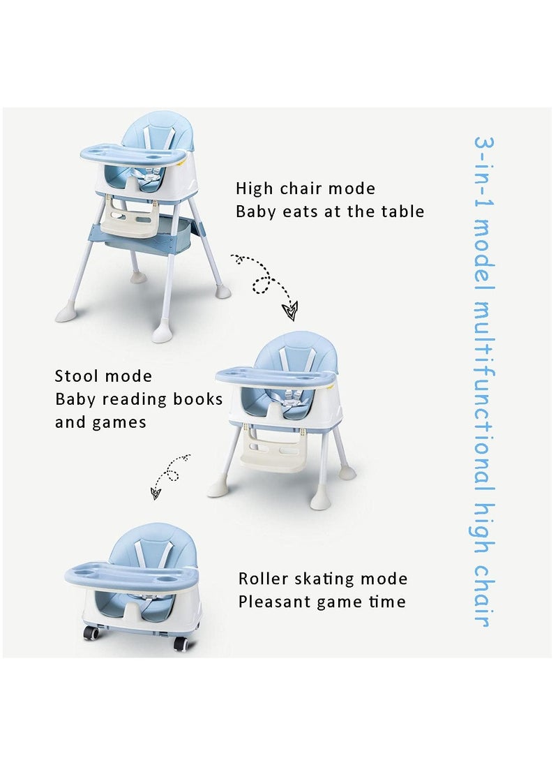 Arabest - Baby High Chair 3 In 1 Folding Recline Feeding Seat Height Adjustable Child Feeding Chair with Removable Plate - Image 1