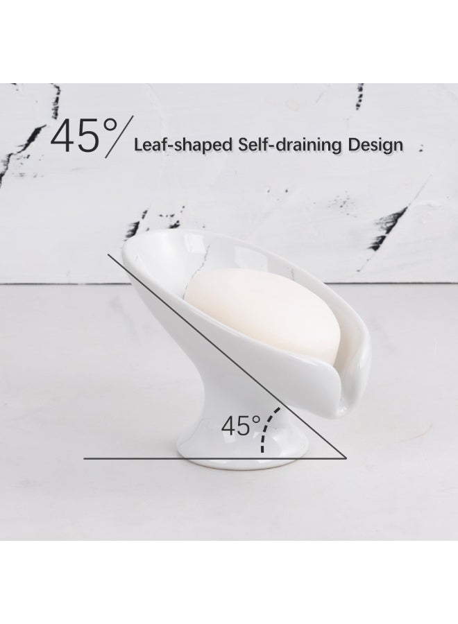 لياكم حامل صابون، طبق صابون صغير، حامل صابون ذاتي التصريف لحوض الحمام، سيراميك صرف على شكل ورقة شجر بلمسة نهائية رخامية، طبق صابون مزخرف، بدون قاعدة شفط. - Image 4