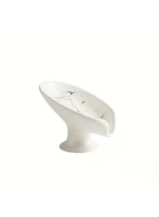 لياكم حامل صابون، طبق صابون صغير، حامل صابون ذاتي التصريف لحوض الحمام، سيراميك صرف على شكل ورقة شجر بلمسة نهائية رخامية، طبق صابون مزخرف، بدون قاعدة شفط. - Image 1