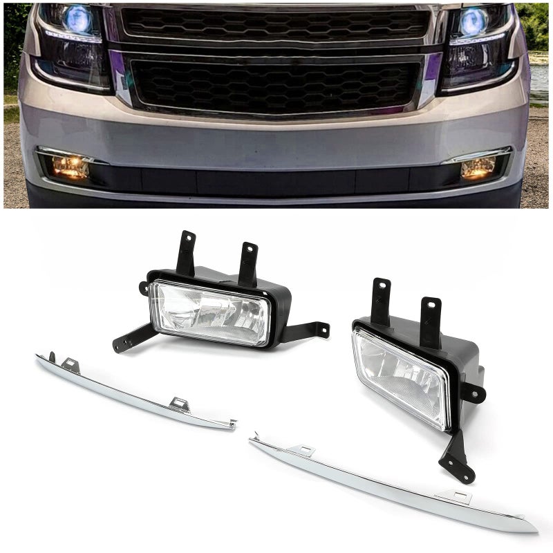 ECOTRIC Fog Lights wChrome Lips Compatible with 20152020 Chevy Chevrolet Tahoe Suburban Bumper Lamps wSwitch  Wiring Kit Replacemnet for GM2593160 GM259216 GM2592311 GM2593311  Pair