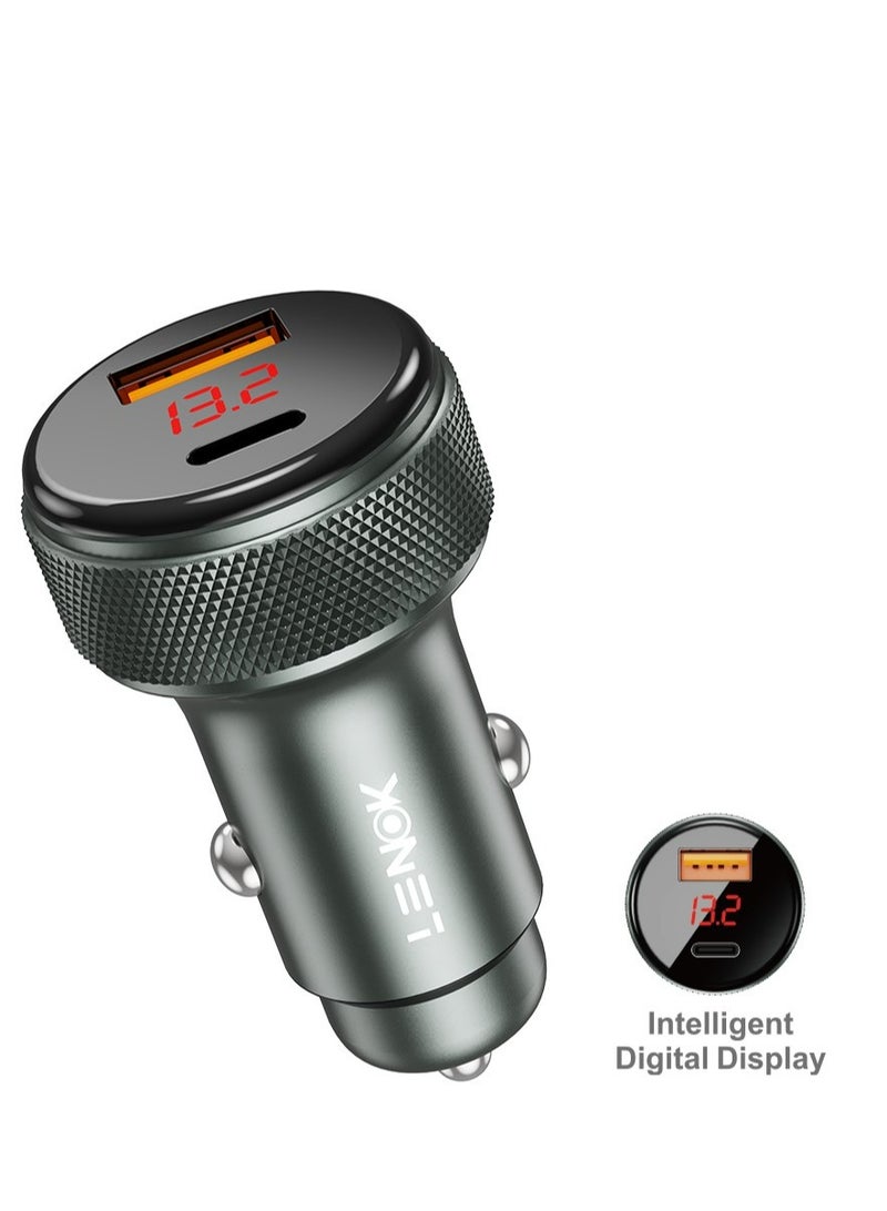 لينوك شاحن سيارة 52.5 وات  USB مزدوج-منفذ USB-C توصيل الطاقة 30 وات-ومنفذ 22.5USB-A وات لشحن QC وشحن PPS للايفون وشحن سامسونج , وشحن ايربودزو, - Image 1