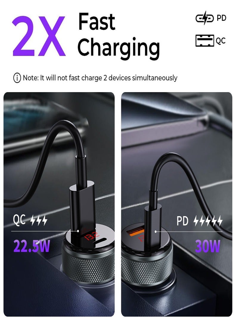 لينوك شاحن سيارة 52.5 وات  USB مزدوج-منفذ USB-C توصيل الطاقة 30 وات-ومنفذ 22.5USB-A وات لشحن QC وشحن PPS للايفون وشحن سامسونج , وشحن ايربودزو, - Image 2