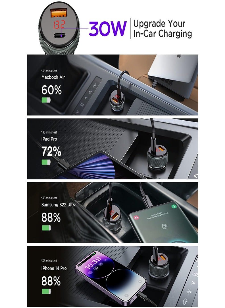 لينوك شاحن سيارة 52.5 وات  USB مزدوج-منفذ USB-C توصيل الطاقة 30 وات-ومنفذ 22.5USB-A وات لشحن QC وشحن PPS للايفون وشحن سامسونج , وشحن ايربودزو, - Image 3