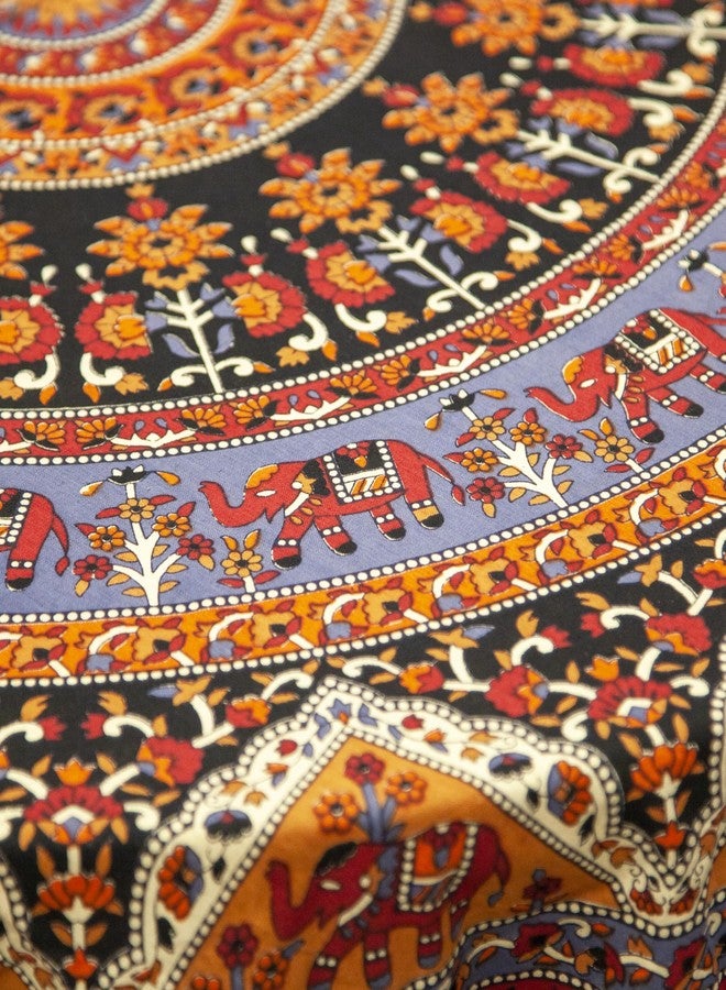 India Arts Indian Mandala Print Round Cotton Tablecloth 76" Brown - Image 2