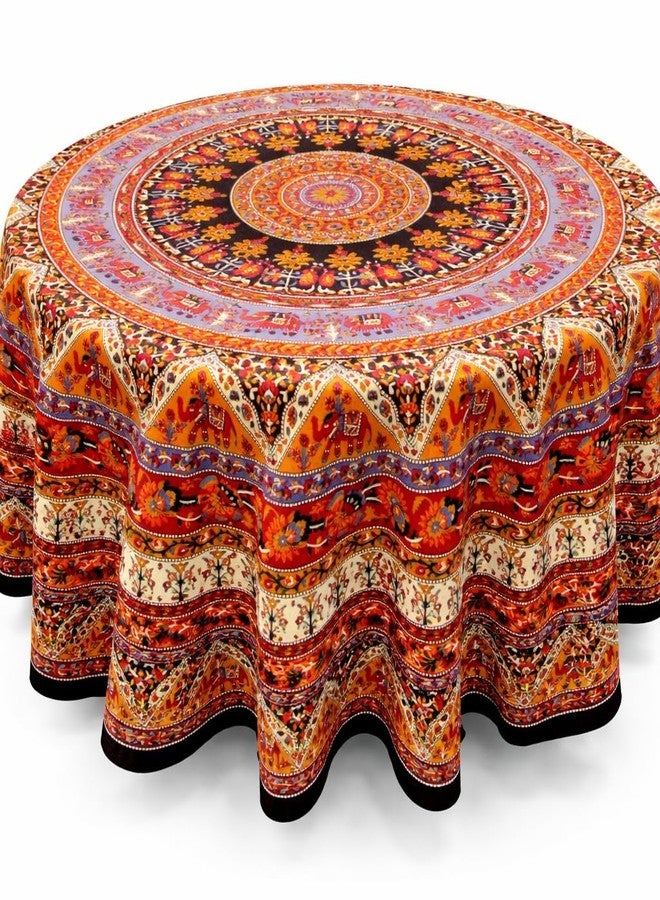India Arts Indian Mandala Print Round Cotton Tablecloth 76" Brown - Image 1