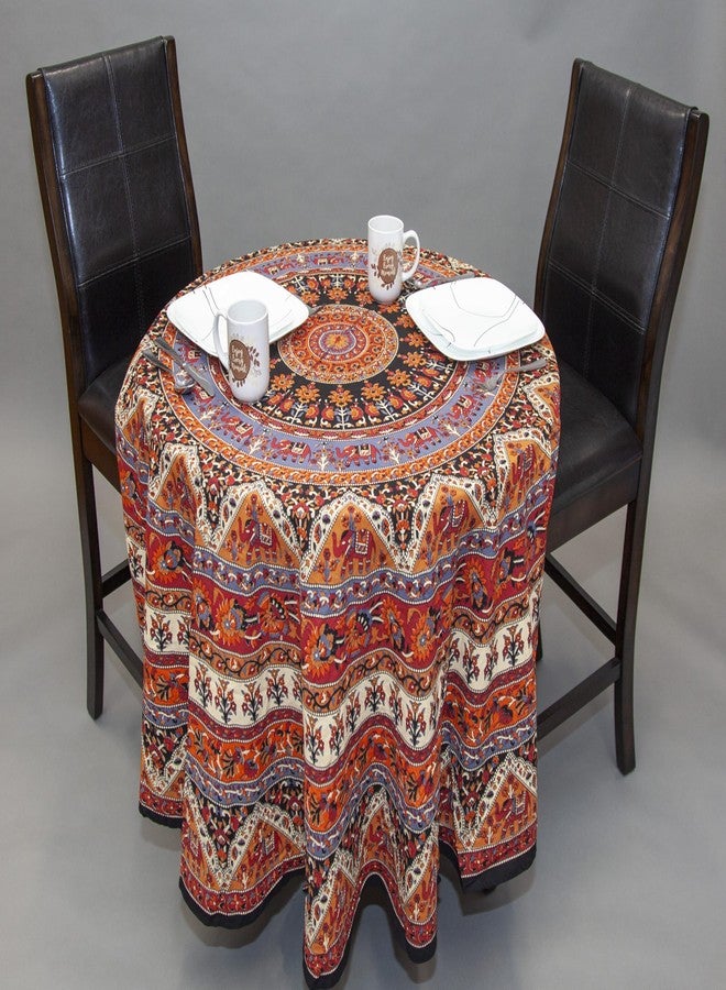India Arts Indian Mandala Print Round Cotton Tablecloth 76" Brown - Image 4