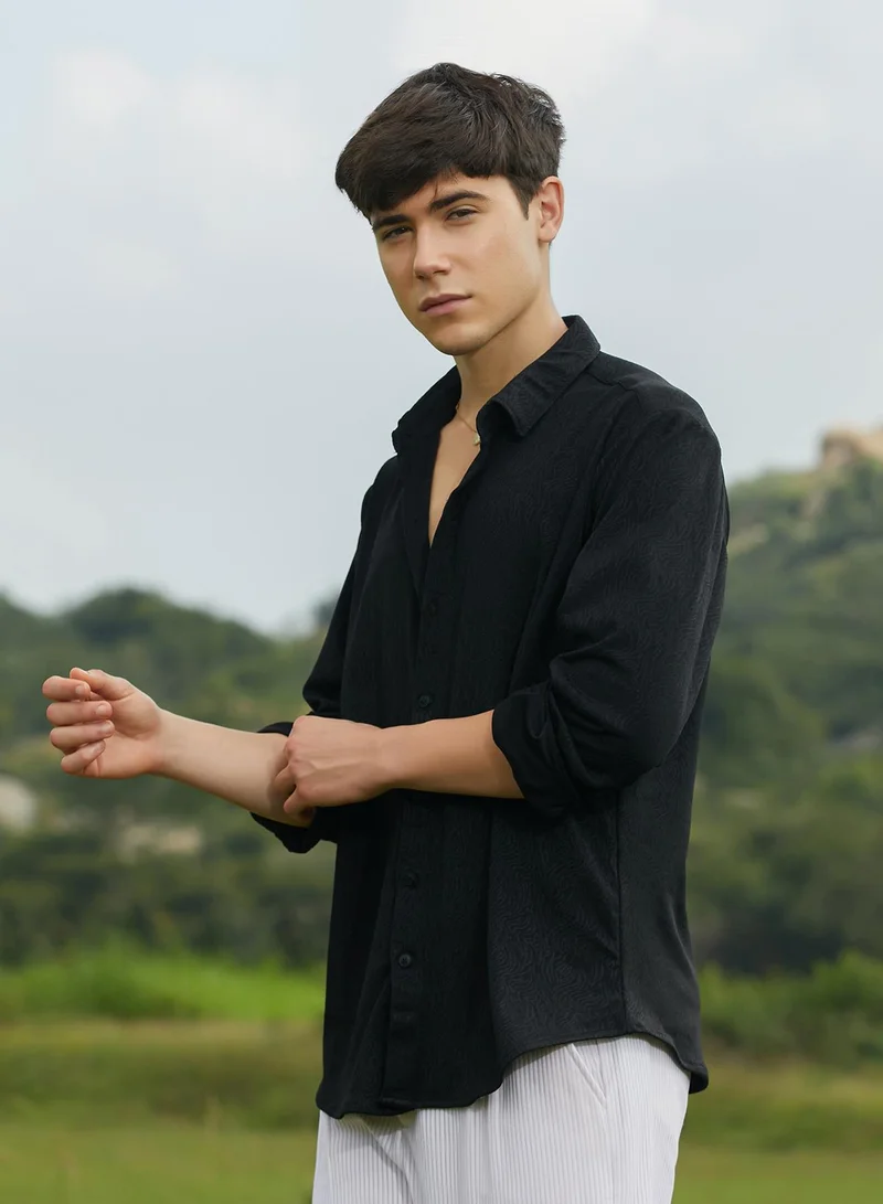 كامبوس سوترا Men's Onyx Black Crimp-Tactile Shirt