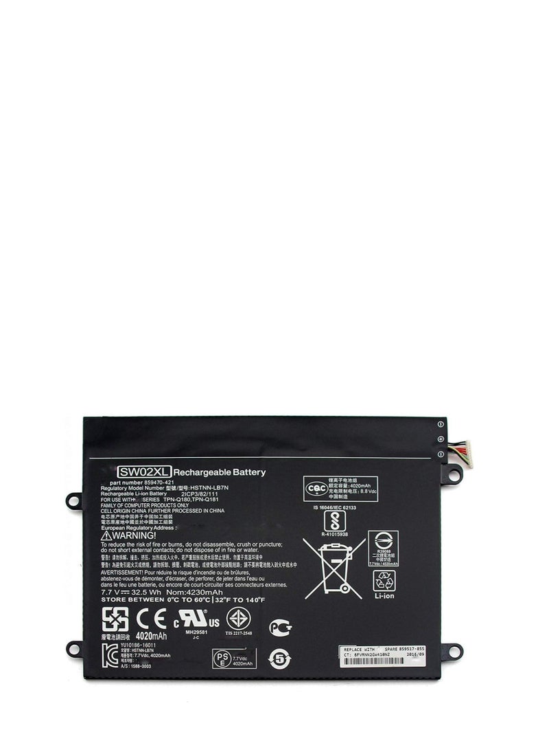 Terabyte SW02XL Laptop Compatible with for HP X2 10-P018WM 10-P010NR 10-P011NF 10-P011NR 10-P013NS 210 G2 Series 859470-421 859517-855 HSTNN-IB7N HSTNN-LB7N 859470-1B1 TPN-Q180 TPN-Q181 7.7V 32.5Wh - Image 1