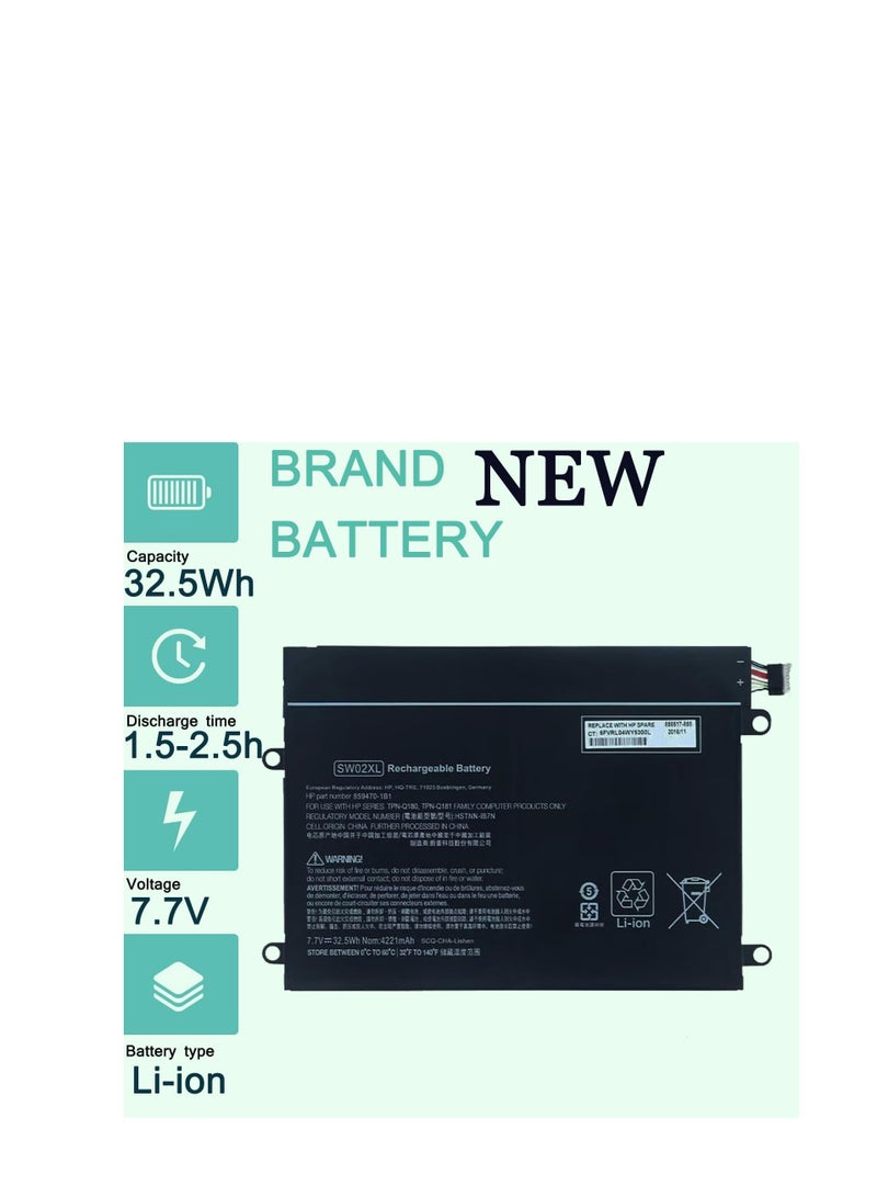 Terabyte SW02XL Laptop Compatible with for HP X2 10-P018WM 10-P010NR 10-P011NF 10-P011NR 10-P013NS 210 G2 Series 859470-421 859517-855 HSTNN-IB7N HSTNN-LB7N 859470-1B1 TPN-Q180 TPN-Q181 7.7V 32.5Wh - Image 3