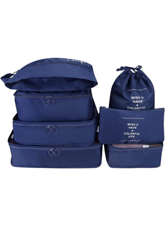 مكعبات تعبئة للسفر – مجموعة من 7 قطع من حقائب تنظيم السفر مع منظم أحذية، حقيبة أدوات الزينة وحقيبة غسيل – أكياس تخزين للأمتعة ومنظم أساسيات السفر - Image 1