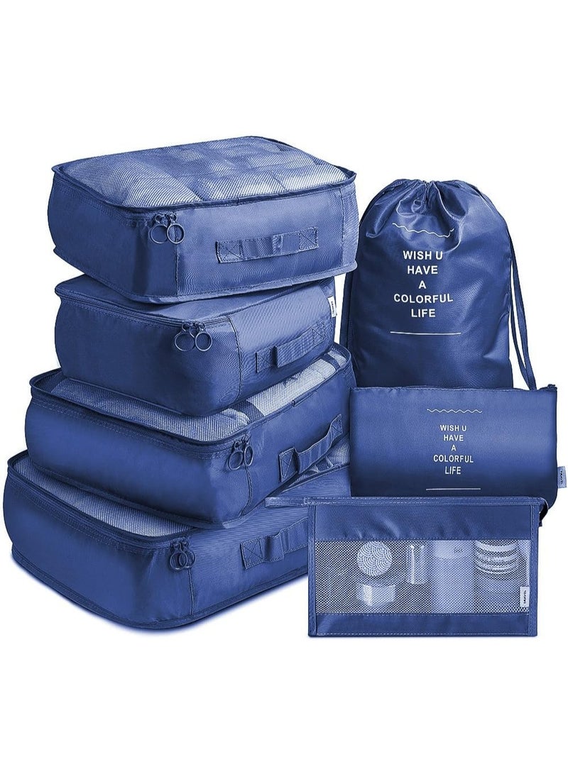 مكعبات تعبئة للسفر – مجموعة من 7 قطع من حقائب تنظيم السفر مع منظم أحذية، حقيبة أدوات الزينة وحقيبة غسيل – أكياس تخزين للأمتعة ومنظم أساسيات السفر - Image 2