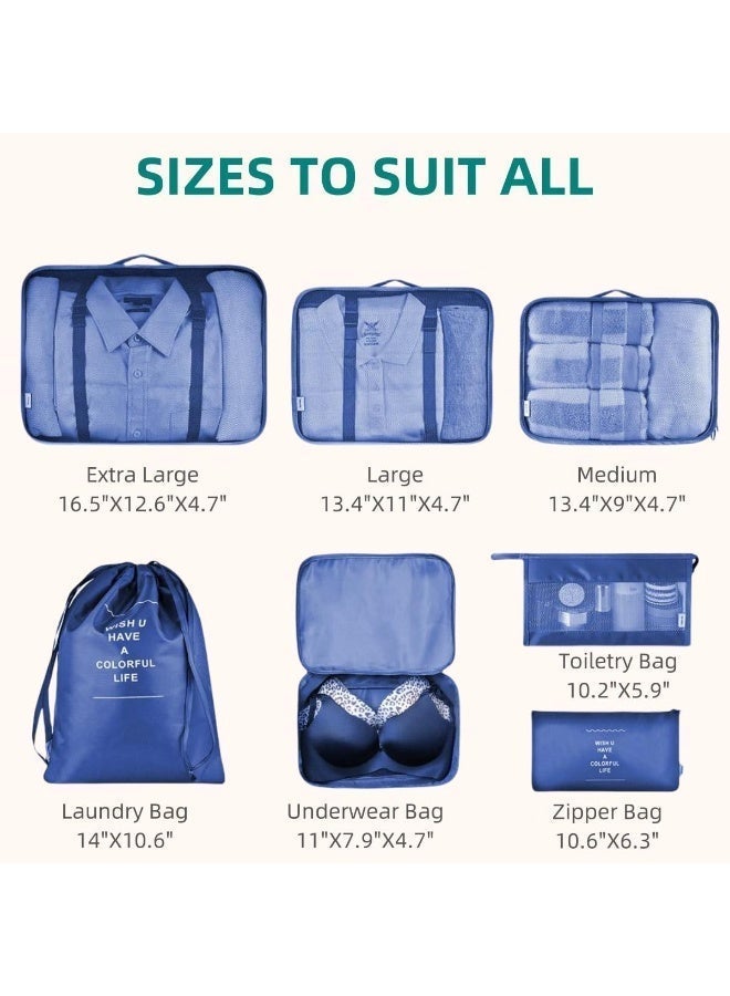 مكعبات تعبئة للسفر – مجموعة من 7 قطع من حقائب تنظيم السفر مع منظم أحذية، حقيبة أدوات الزينة وحقيبة غسيل – أكياس تخزين للأمتعة ومنظم أساسيات السفر - Image 4