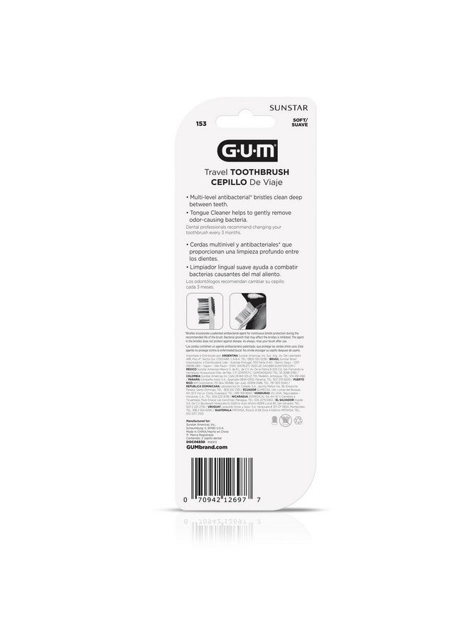 جم فرشاة أسنان GUM للسفر قابلة للطي، رأس مضغوط + منظف للسان، فرشاة أسنان ناعمة الشعيرات للبالغين، قطعتان (قد تختلف الألوان) - Image 5