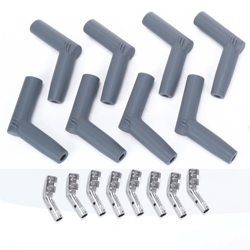 AC PERFORMANCE 45 Degree Replacement Spark Plug Wire Silicone Boot and Terminal Kits for 7mm85mm Wire Pack of 8