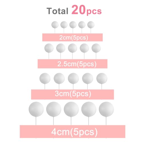 ASTARON 20 Pcs Ball Cake Topper Decorations Mini Balloons Cake Topper Sticks White Balls Cake Picks Cake Topper Balls Cake Decorations for Wedding Birthday Cake Decorations - Image 5