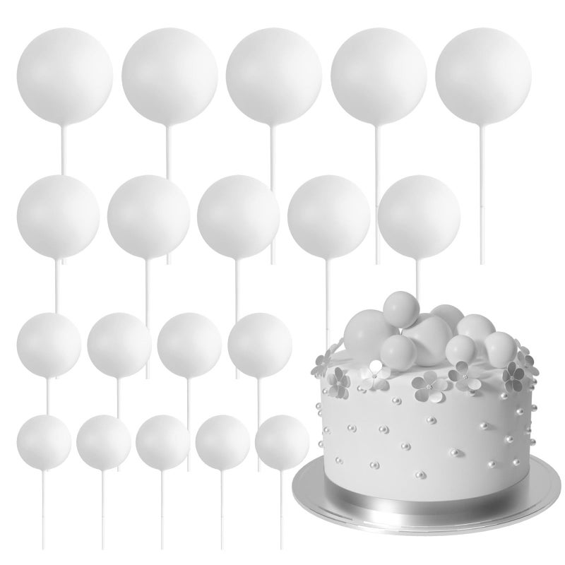 ASTARON 20 Pcs Ball Cake Topper Decorations Mini Balloons Cake Topper Sticks White Balls Cake Picks Cake Topper Balls Cake Decorations for Wedding Birthday Cake Decorations - Image 3