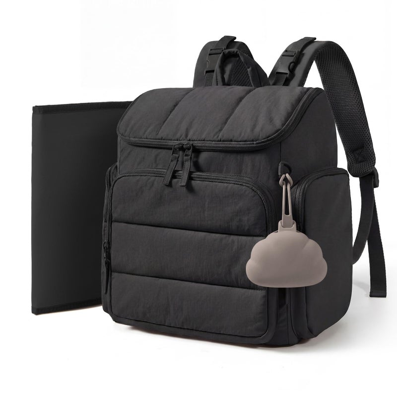 mommore Diaper Bag Backpack, Baby Bag with Waterproof Changing Pad and Stroller Straps for Toddler, Diaper Backpack for Mom Dads with Insulated Pockets & Pacifier Case, Baby Essential, Black - Image 1