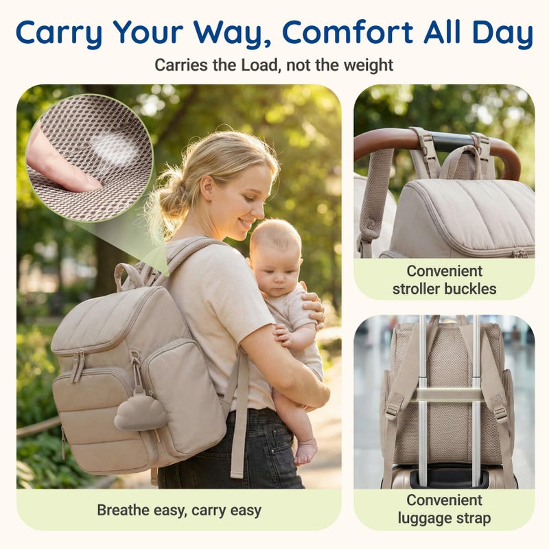 mommore Diaper Bag Backpack, Baby Bag with Waterproof Changing Pad and Stroller Straps for Toddler, Diaper Backpack for Mom Dads with Insulated Pockets & Pacifier Case, Baby Essential, Black - Image 4