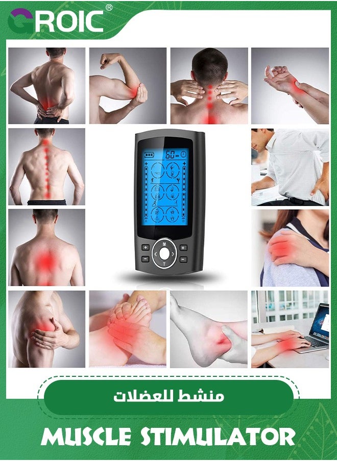 GROIC - TENS Machine,Dual Channel TENS EMS Unit 24 Modes Muscle Stimulator for Pain Relief Therapy, Electronic Pulse Massager Muscle Massager with 10 Pads, Dust-Proof Drawstring Storage Bag - Image 1