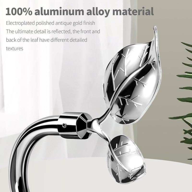 HIKMLK Leaf Shaped Curtain Holdbacks 2pcs, Handmade Sliver Metal Curtain Holders for Wall Decor, Antique Curtain Tieback for Drapes Window Decoration - Image 2
