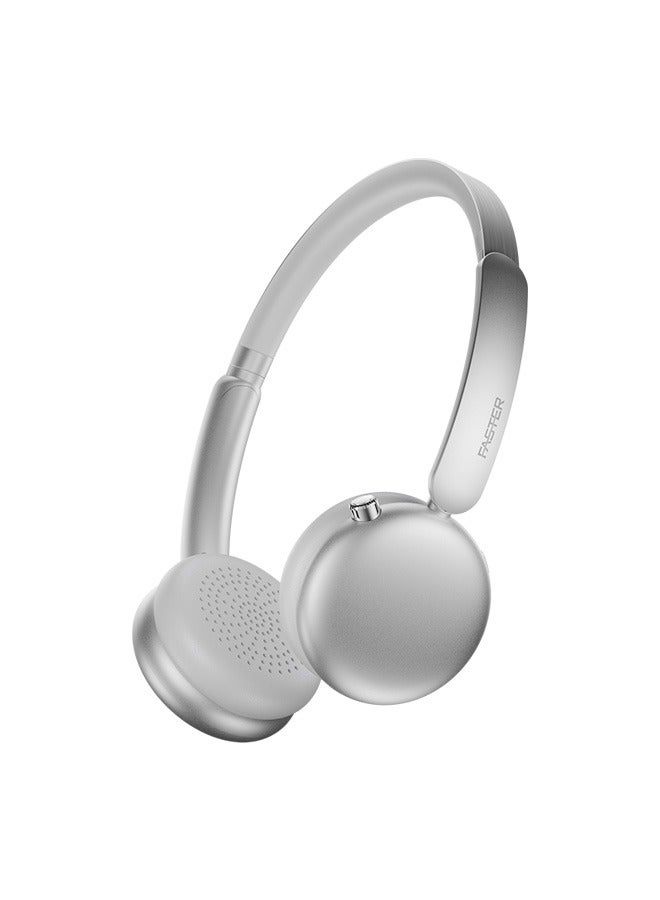 Faster S7 Soluna Wireless Headphones- 5.4 Bluetooth Headset 30H Playtime ANC OverEar Headphones- LED Indicator Light Voice Assistant Calls Game & Music Type-C Fast Charging Lightweight IOS & Android- Wireless Headset Deep Bass Premium Finish Soft Leather Earpads - Silver - Image 1