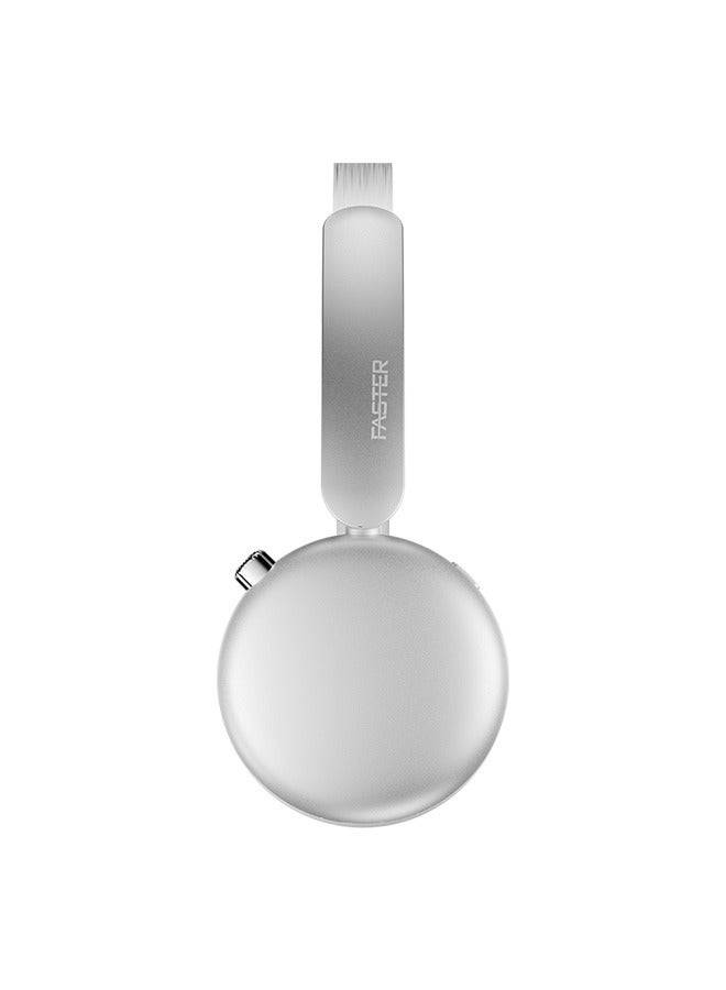 Faster S7 Soluna Wireless Headphones- 5.4 Bluetooth Headset 30H Playtime ANC OverEar Headphones- LED Indicator Light Voice Assistant Calls Game & Music Type-C Fast Charging Lightweight IOS & Android- Wireless Headset Deep Bass Premium Finish Soft Leather Earpads - Silver - Image 2