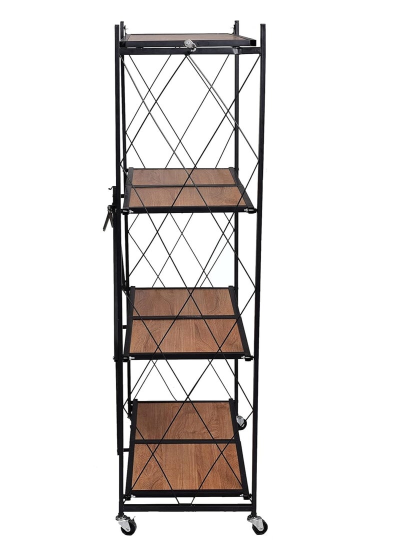 4Layer Folding Storage Rack Home Storage Foldable Kitchen Display Rack Shelf with Wheels Kitchen Organizer Shelf