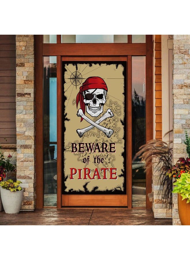 Tatuo Beware of Pirates Door Banner Pirate Party Decoration Pirate Backdrop Halloween Birthday Party Photo Booth Props Pirate Theme Party Supplies - Image 1