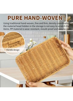 Generic Set of 2 Hand-Woven Rattan Storage Basket with Handles, Rectangle Food Serving Tray, Imitation Rattan Tray for Kitchen Counter, Living Room, Bathroom, Outdoor Activities, 2 Sizes  - Image 2